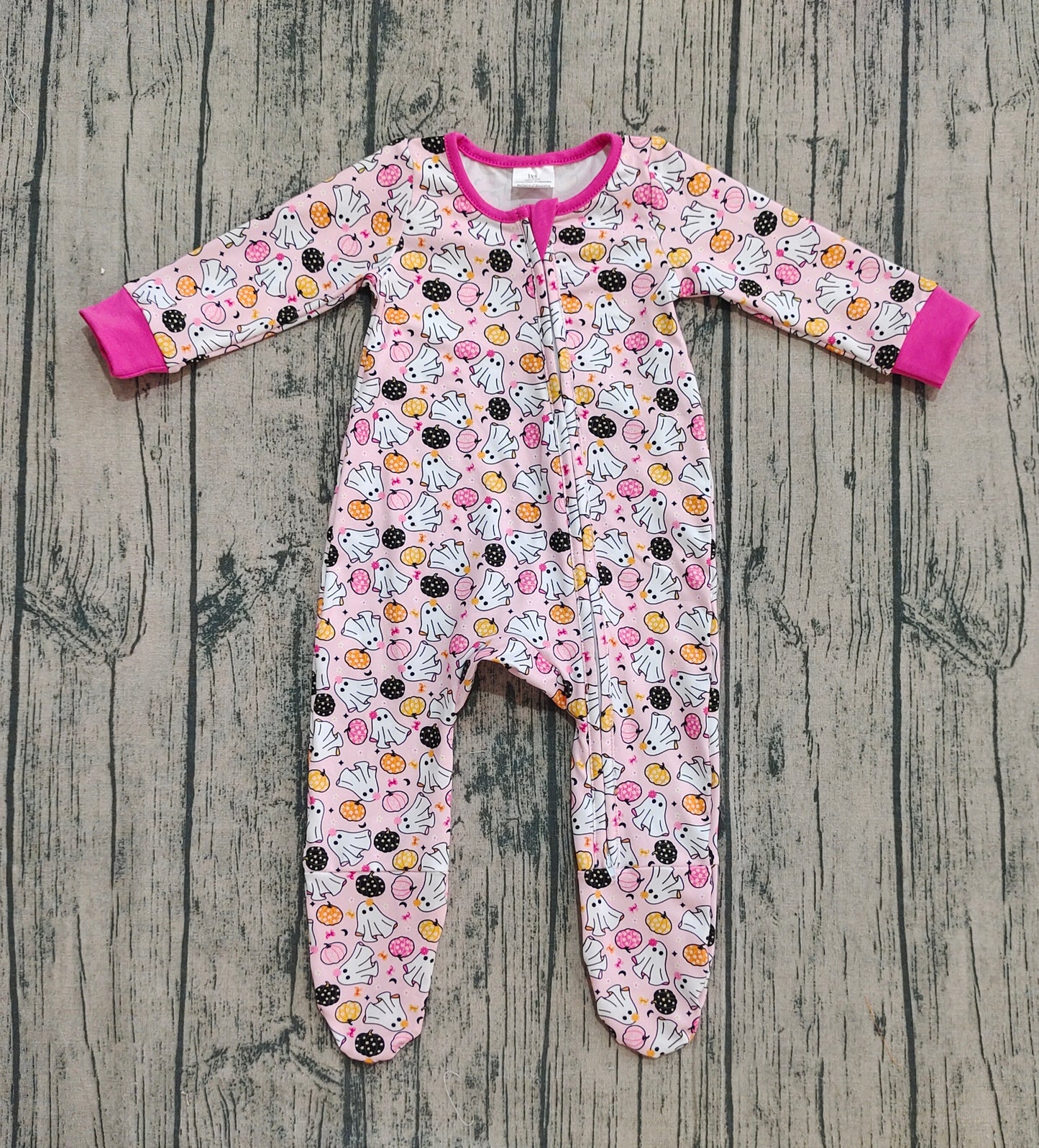 (Pre-order)LR2506 Spooky Pumpkin Print Baby Girls Halloween Zipper Sleeper Romper