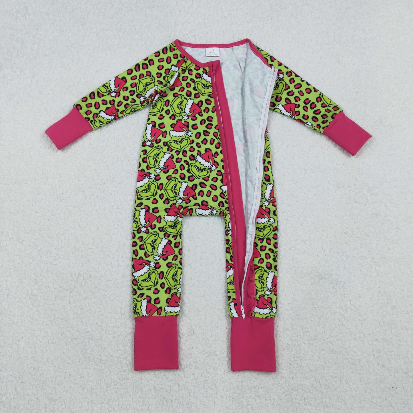 LR2520 Green Frog Leopard Print Baby Girls Christmas Zipper Sleeper Romper