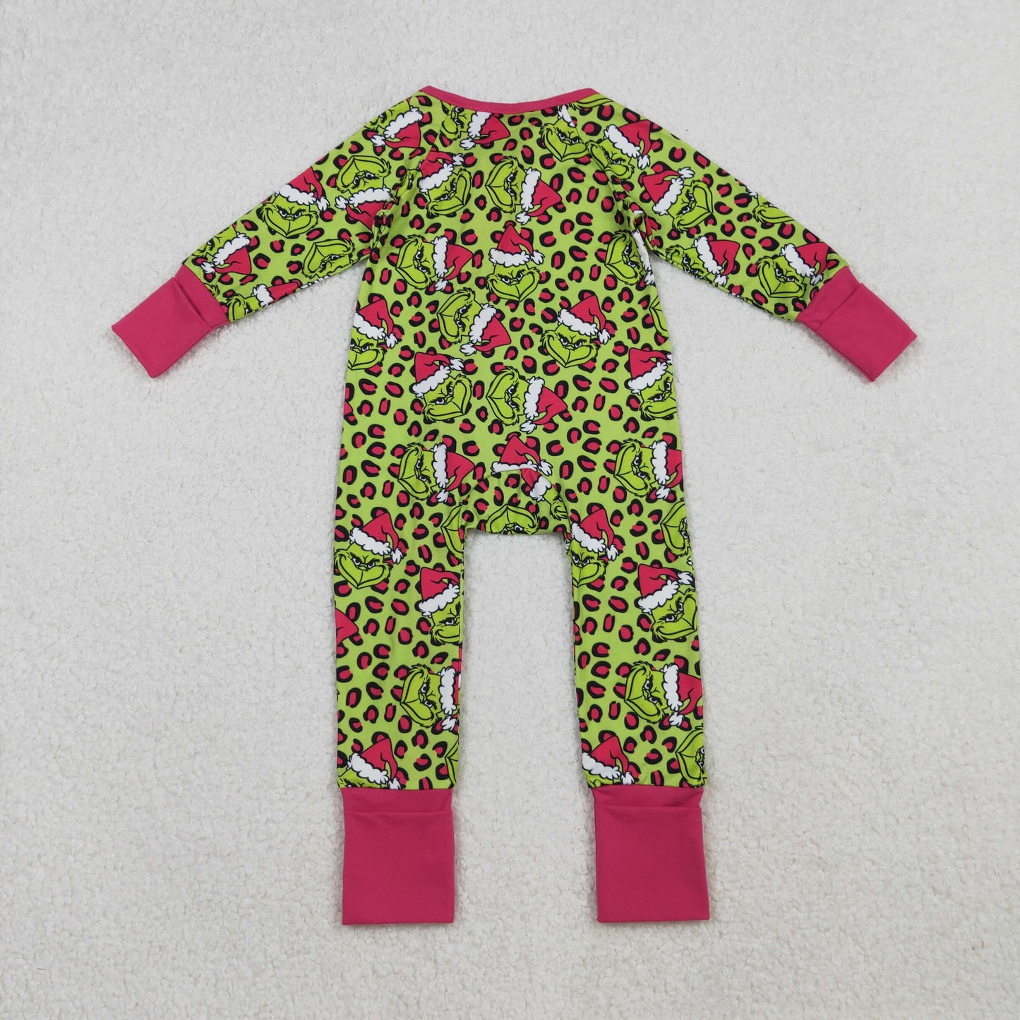 LR2520 Green Frog Leopard Print Baby Girls Christmas Zipper Sleeper Romper