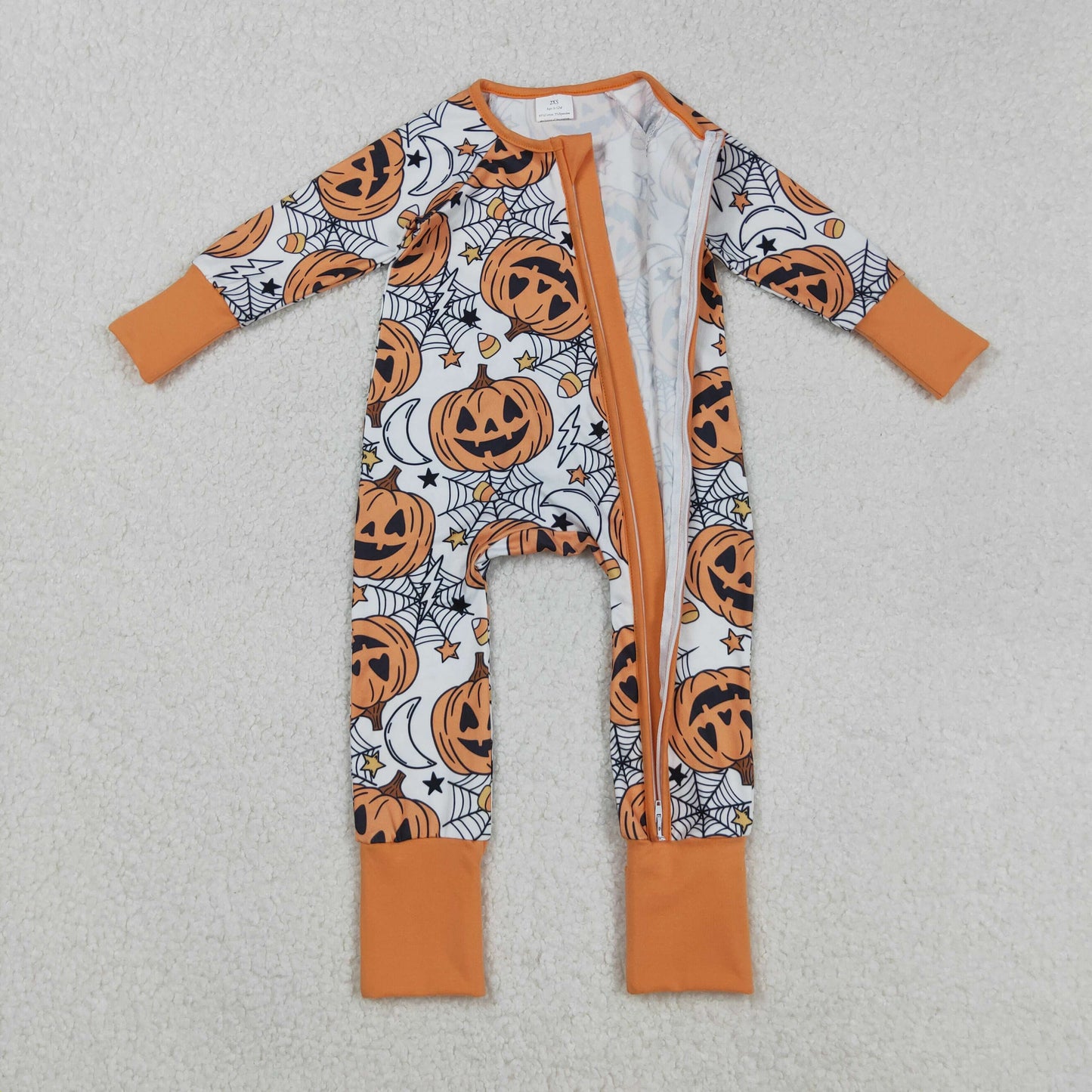 Pumpkin Candy Web Print Kids Halloween Clothes Sibling Matching Wear