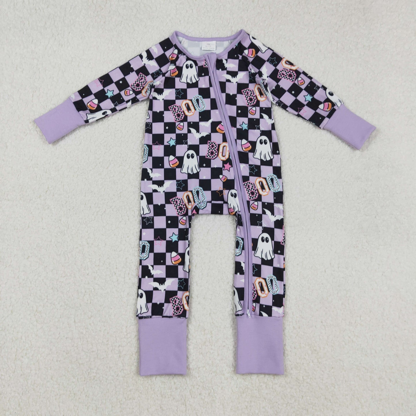 BOO Spooky Candy Plaid Print Girls Halloween Pajamas Matching Clothes Sisters Wear