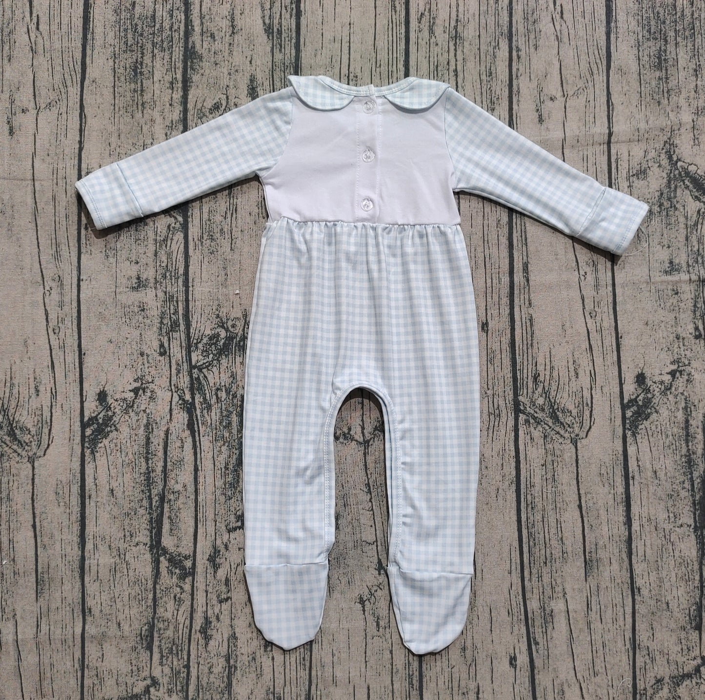 (Pre-order)LR2560 Pumpkin Blue Plaid Print Baby Fall Romper