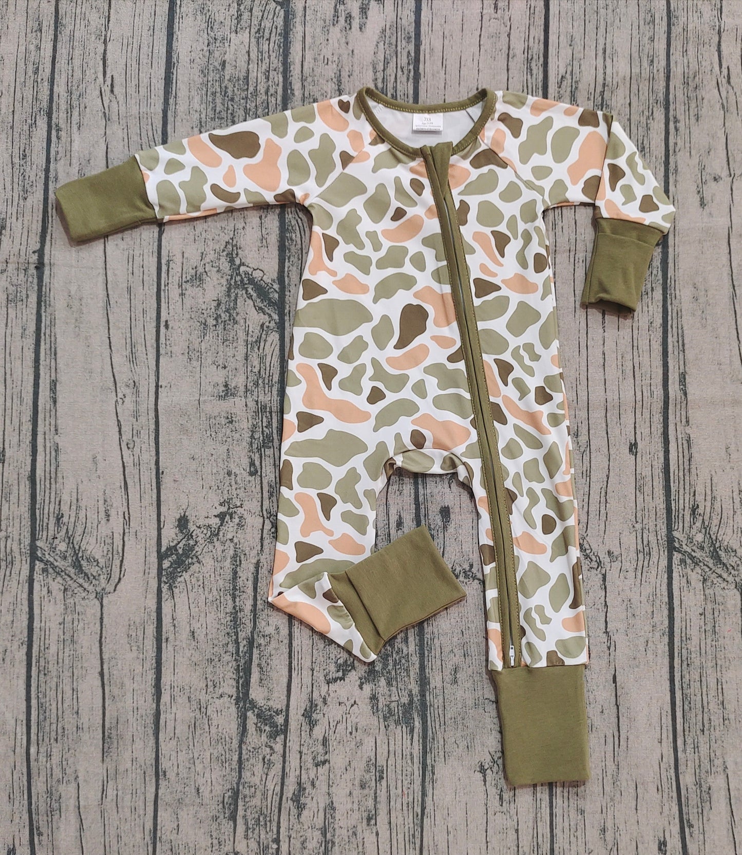 (Pre-order)LR2578 Green Camo Print Baby Fall Zipper Sleeper Romper