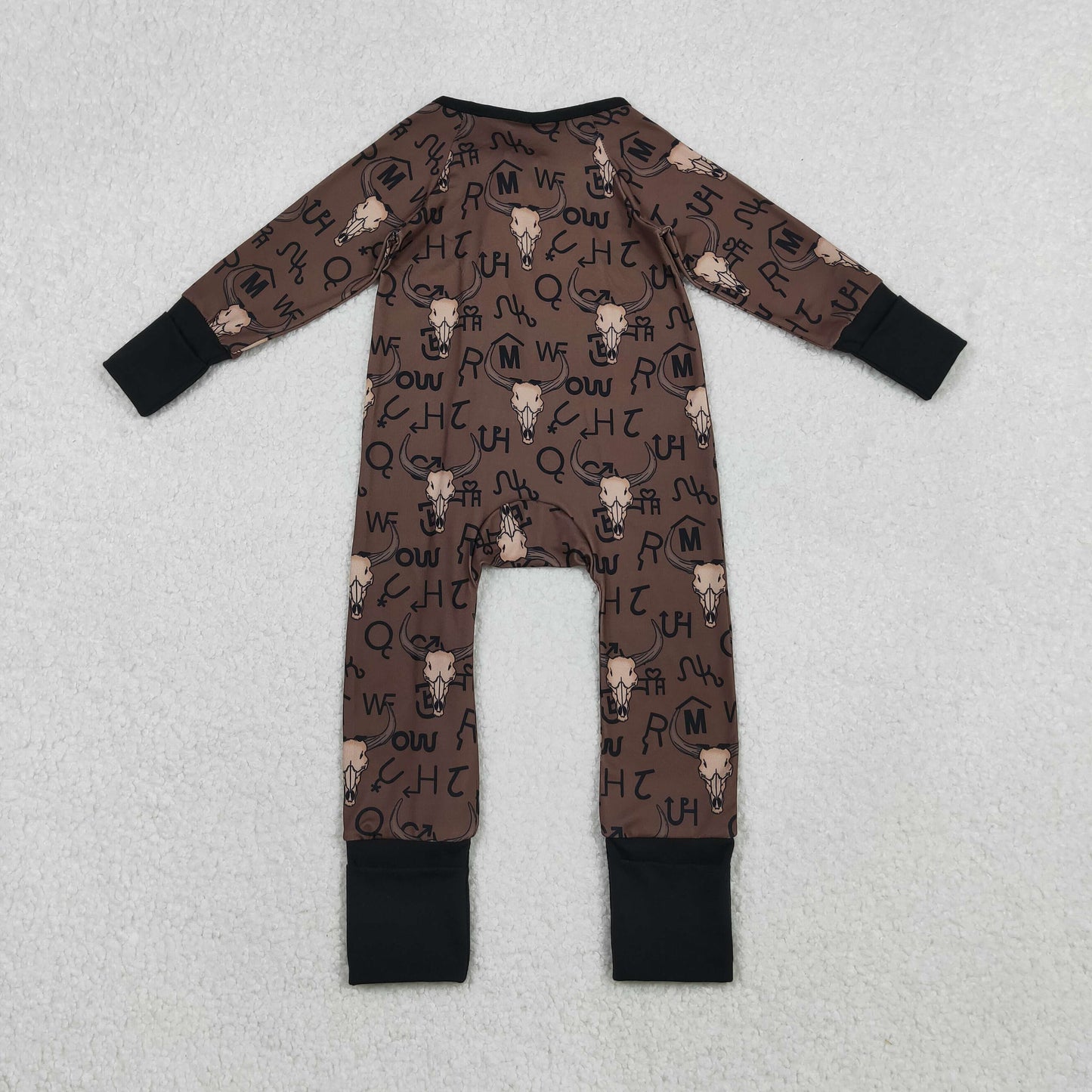 Wild Cow Skull Brown Print Boys Western Clothes Brothers Matching Wear
