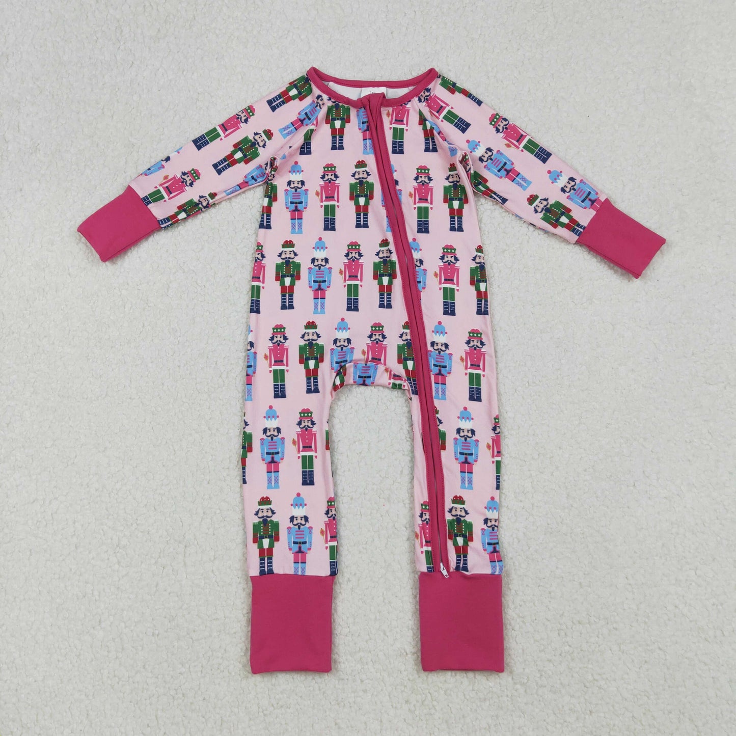 LR2598 Nutcracke* Soldier Print Baby Girls Christmas Zipper Sleeper Romper