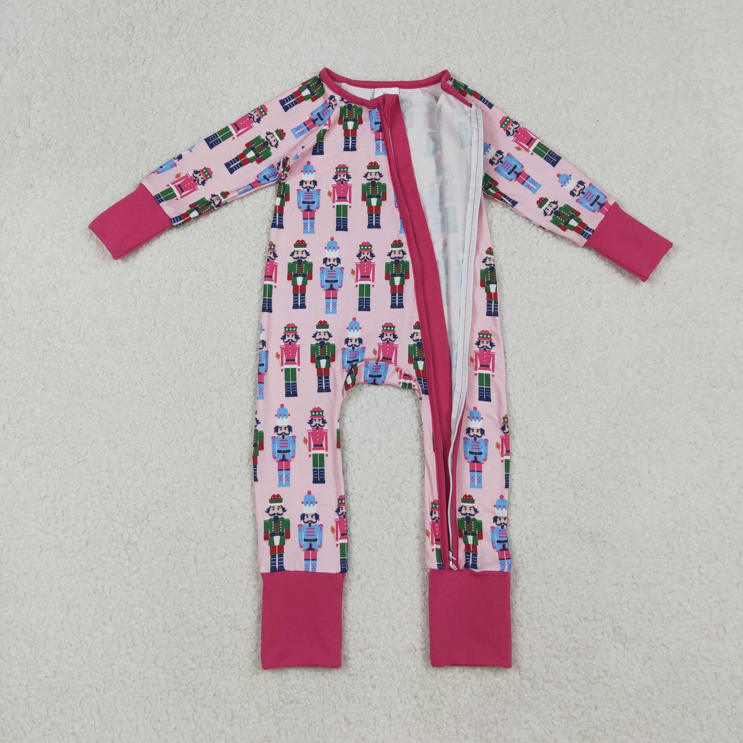 LR2598 Nutcracke* Soldier Print Baby Girls Christmas Zipper Sleeper Romper