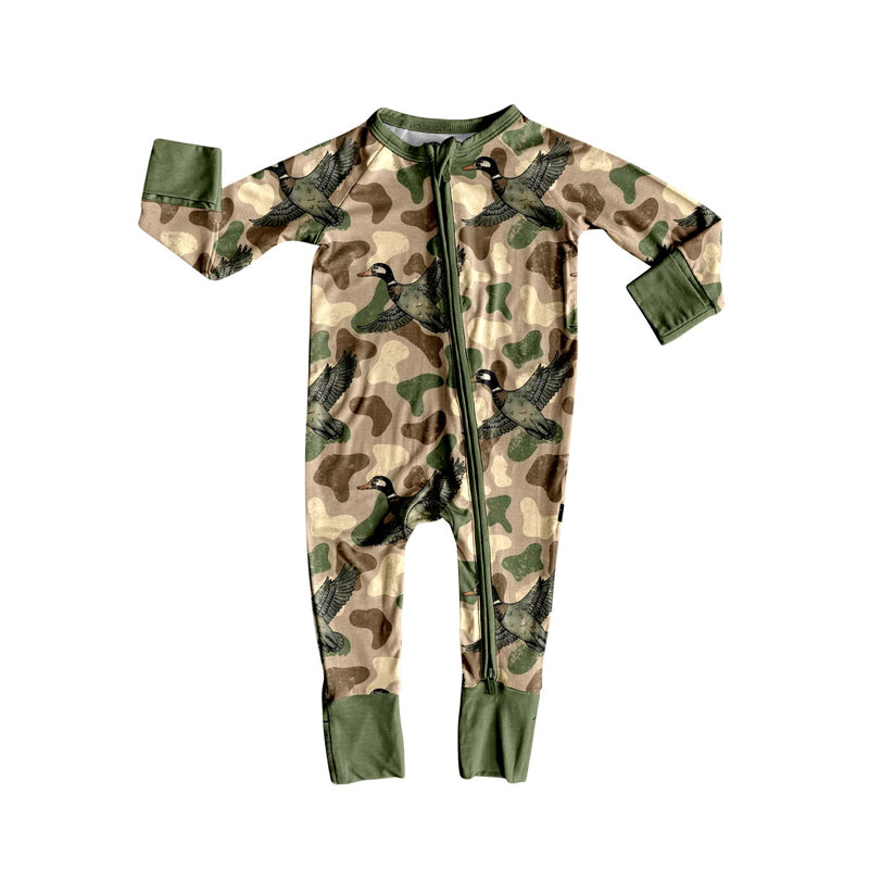 (Pre-order)LR2607 Duck Camo Print Baby Boys Fall Zipper Sleeper Romper