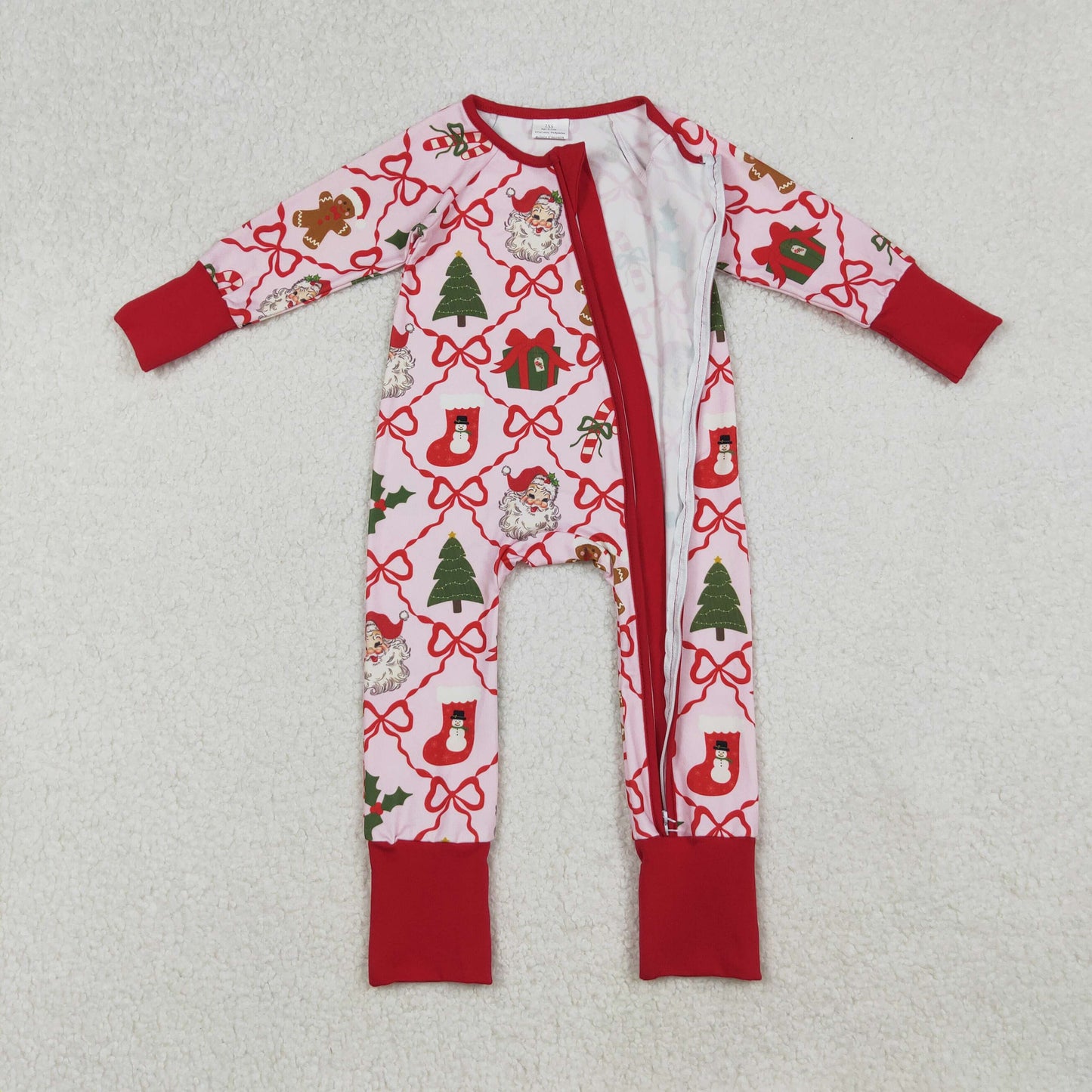 Santa Gringerbread Bows Print Family Christmas Pajamas Matching Clothes