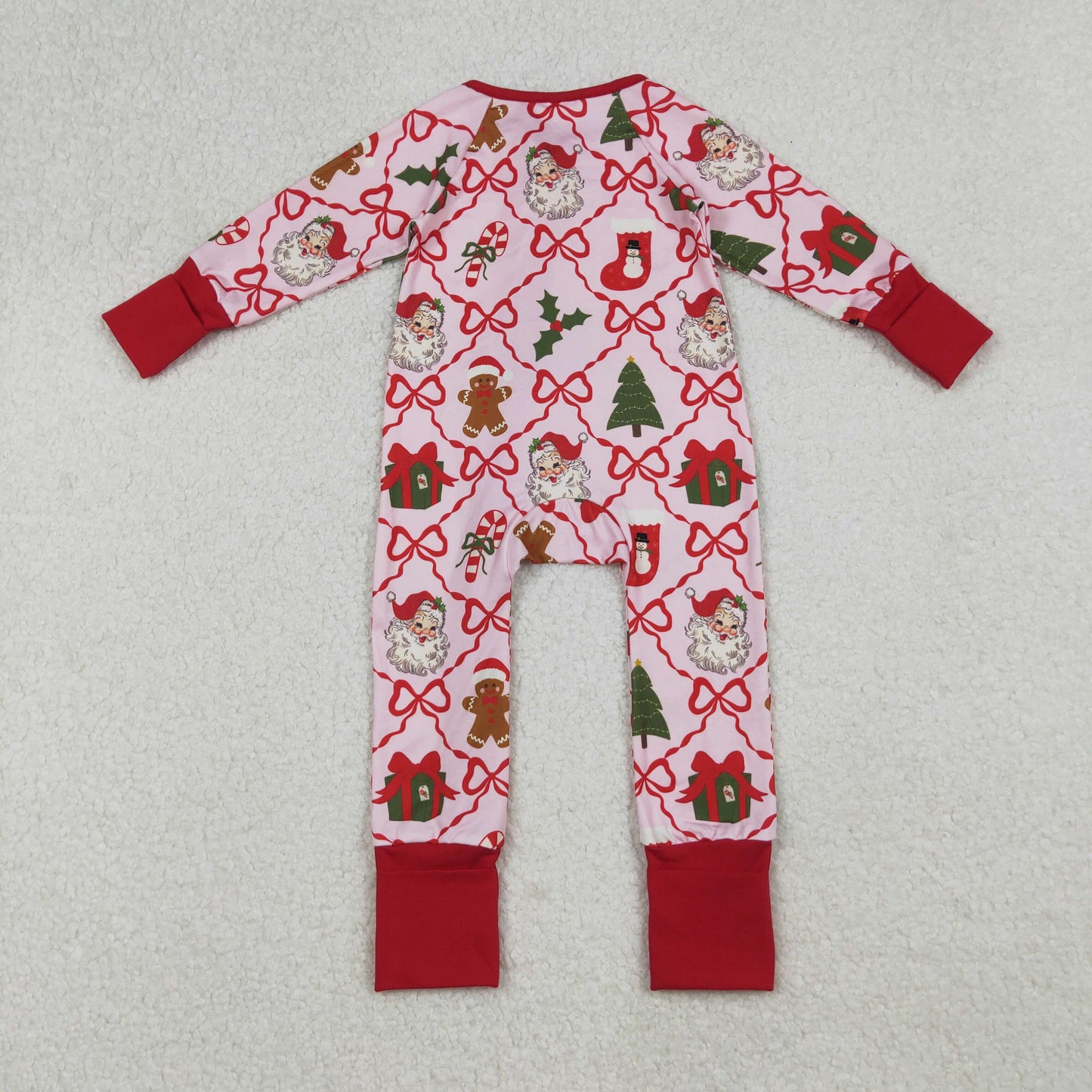 Santa Gringerbread Bows Print Family Christmas Pajamas Matching Clothes