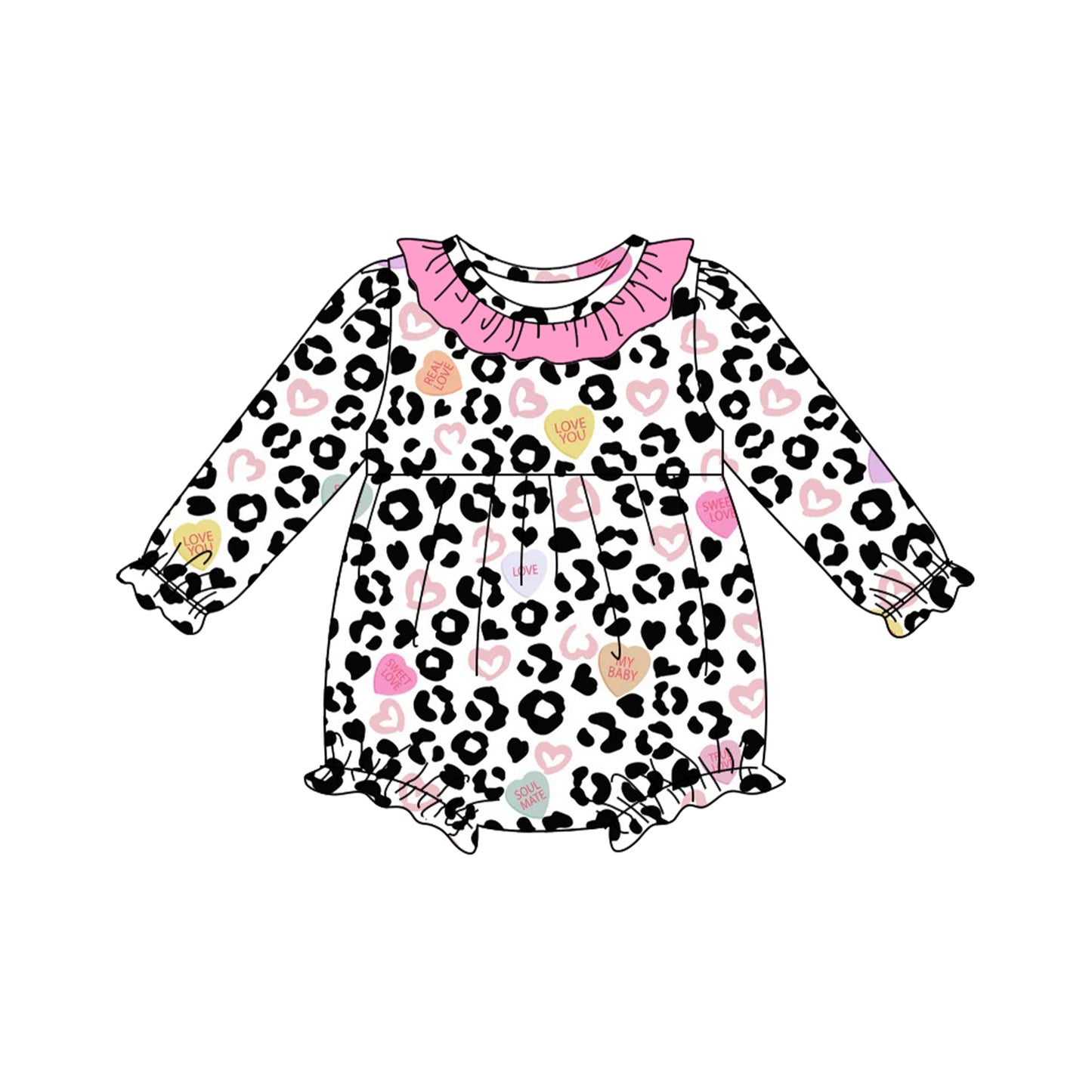 (Pre-order)LR2638 LOVE YOU Heart Leopard Print Baby Girls Valentine's Day Romper