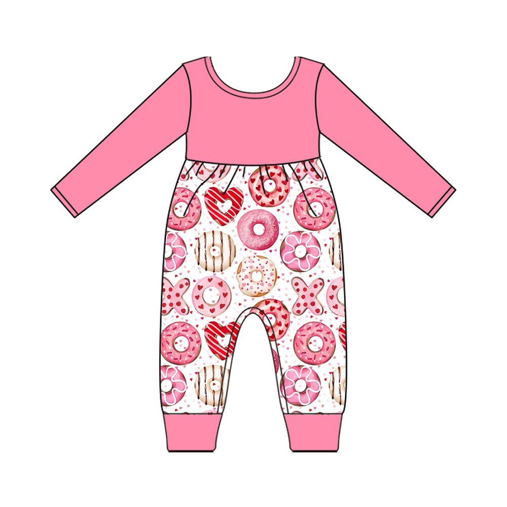 (Pre-order)LR2664 Donut XO Pink Print Baby Girls Valentine's Day Romper