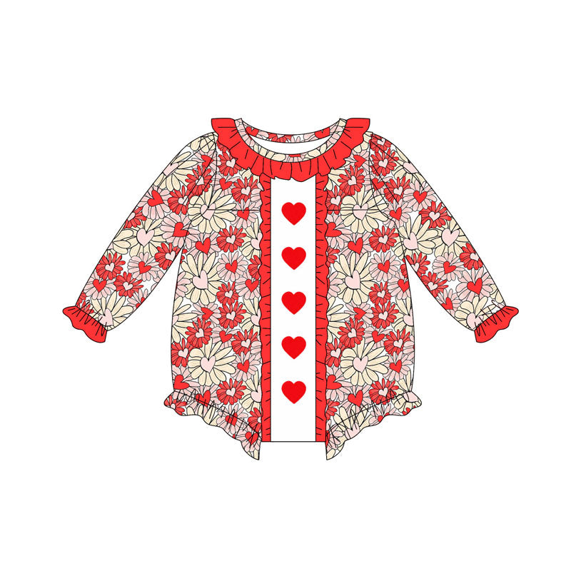 (Pre-order)LR2665 Heart Flowers Print Baby Girls Valentine's Day Romper
