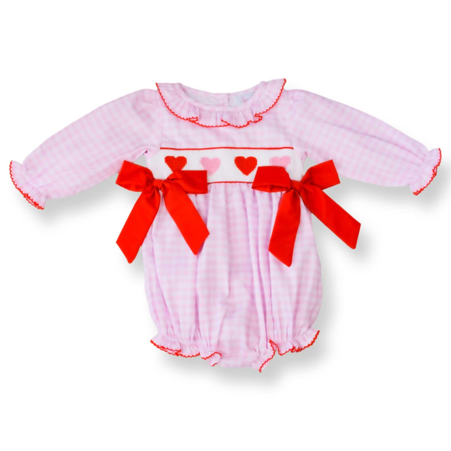 (Pre-order)LR2688 Heart Pink Plaid Print Baby Girls Valentine's Day Bubble Romper