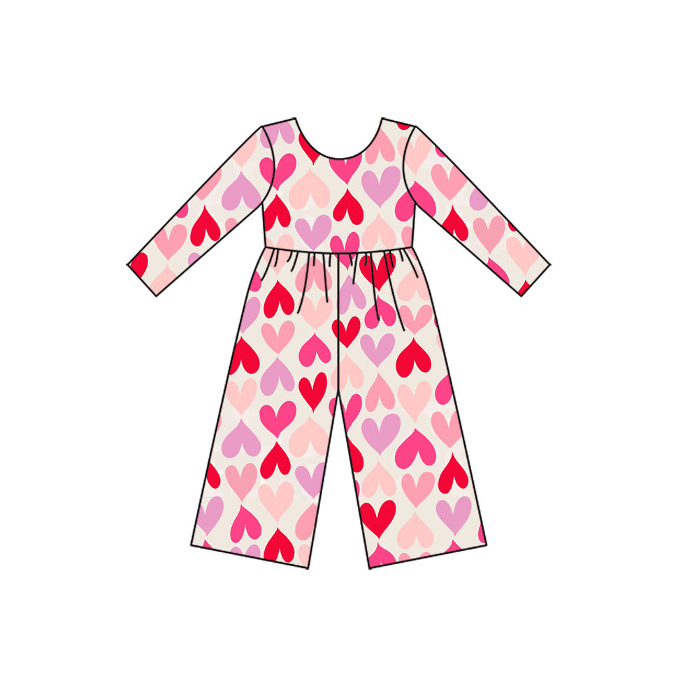 (Pre-order)LR2711 Colorful Heart Print Girls Valentine's Day Long Sleeve Jumpsuits