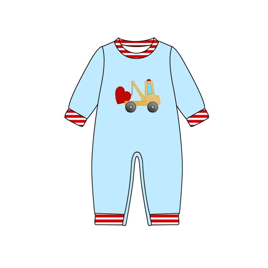 (Pre-order)LR2719 Trucks Heart Blue Print Baby Boys Valentine's Day Romper