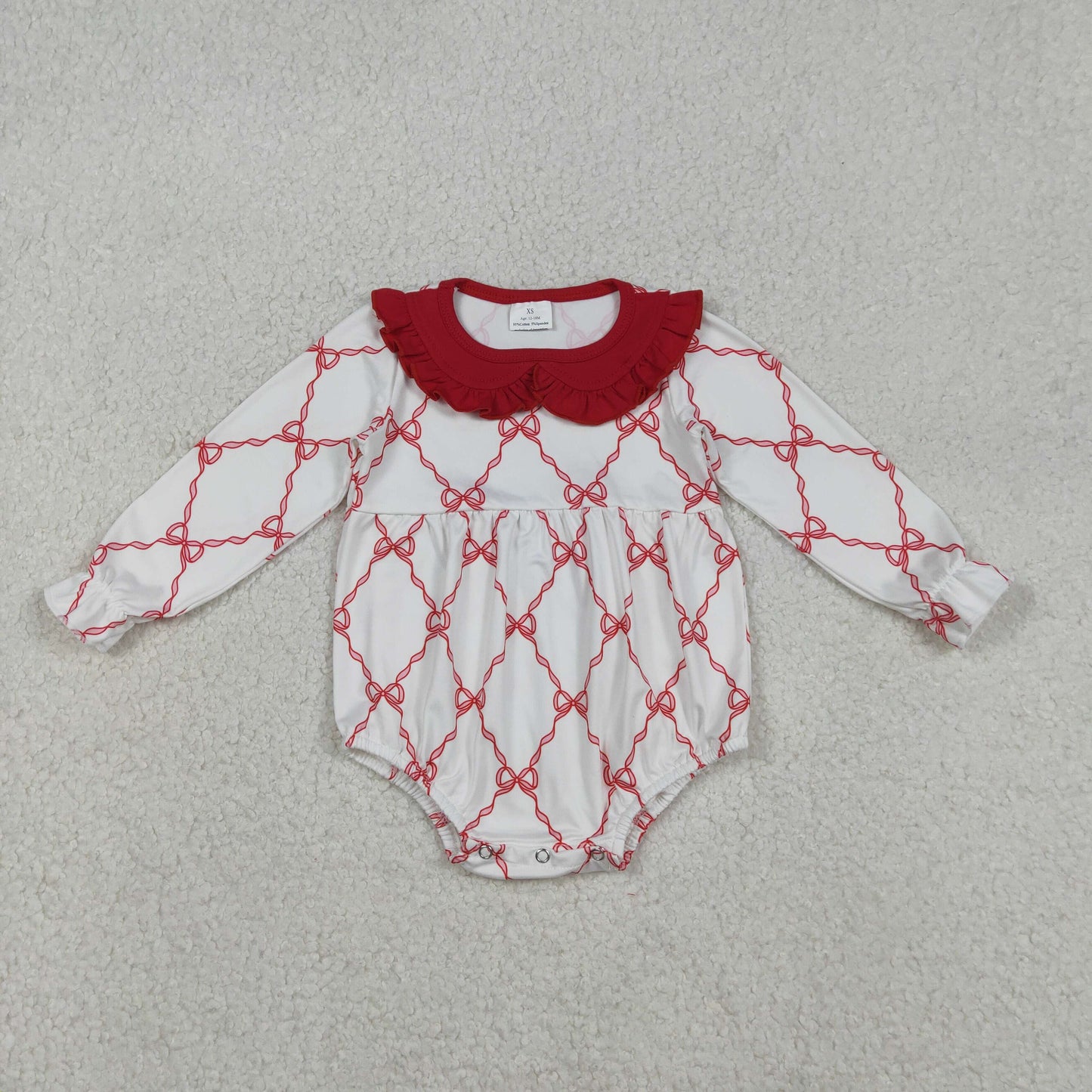 LR2725 Red Bows Print Baby Girls Bubble Romper
