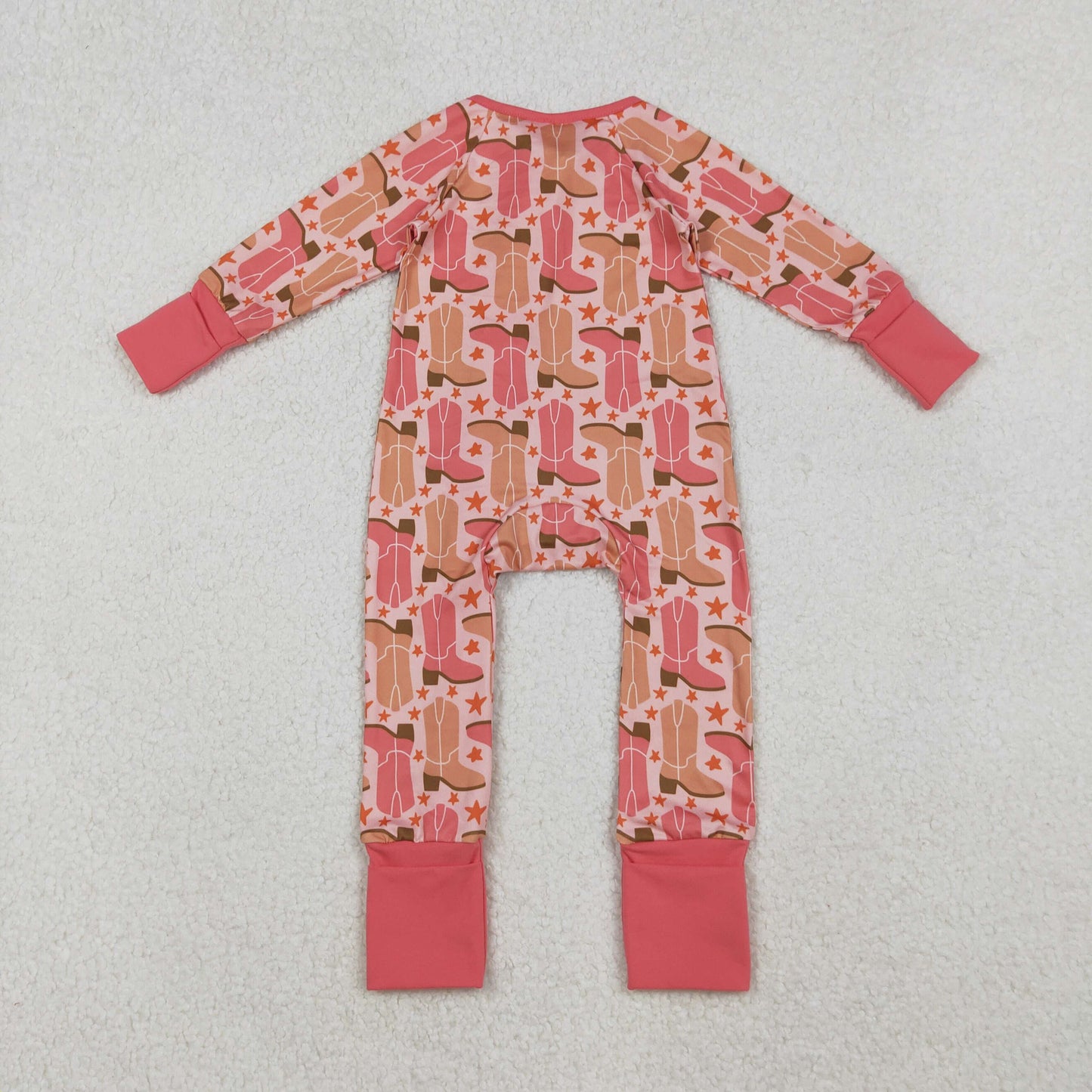 LR2733 Boots Print Baby Girls Western Sleeper Zipper Romper