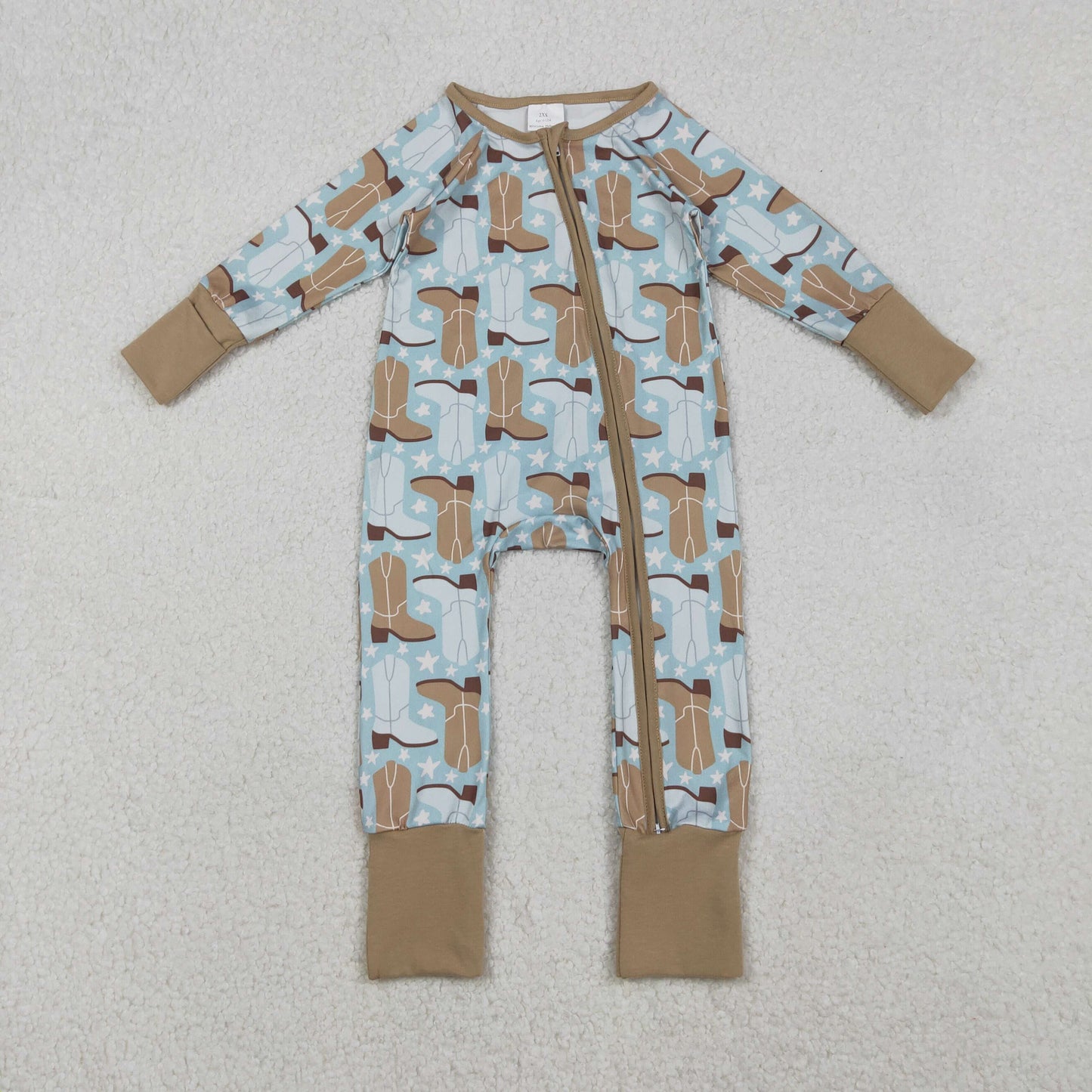 Boots Print Baby Western Sleeper Zipper Romper Sibling Matching Wear