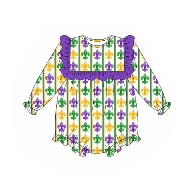 (Pre-order)LR2737 Anchor Print Baby Girls Mardi Gras Romper