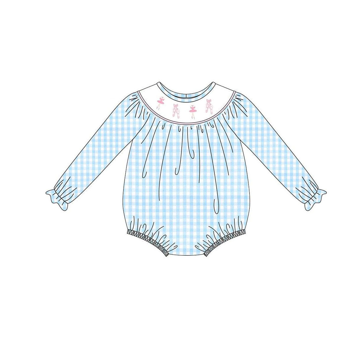 (Pre-order)LR2741 Dance Blue Plaid Print Baby Girls Bubble Romper