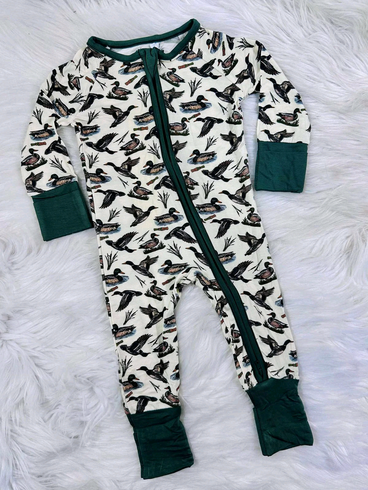 (Pre-order)LR2744 Duck Print Baby Boys Fall Sleeper Zipper Romper