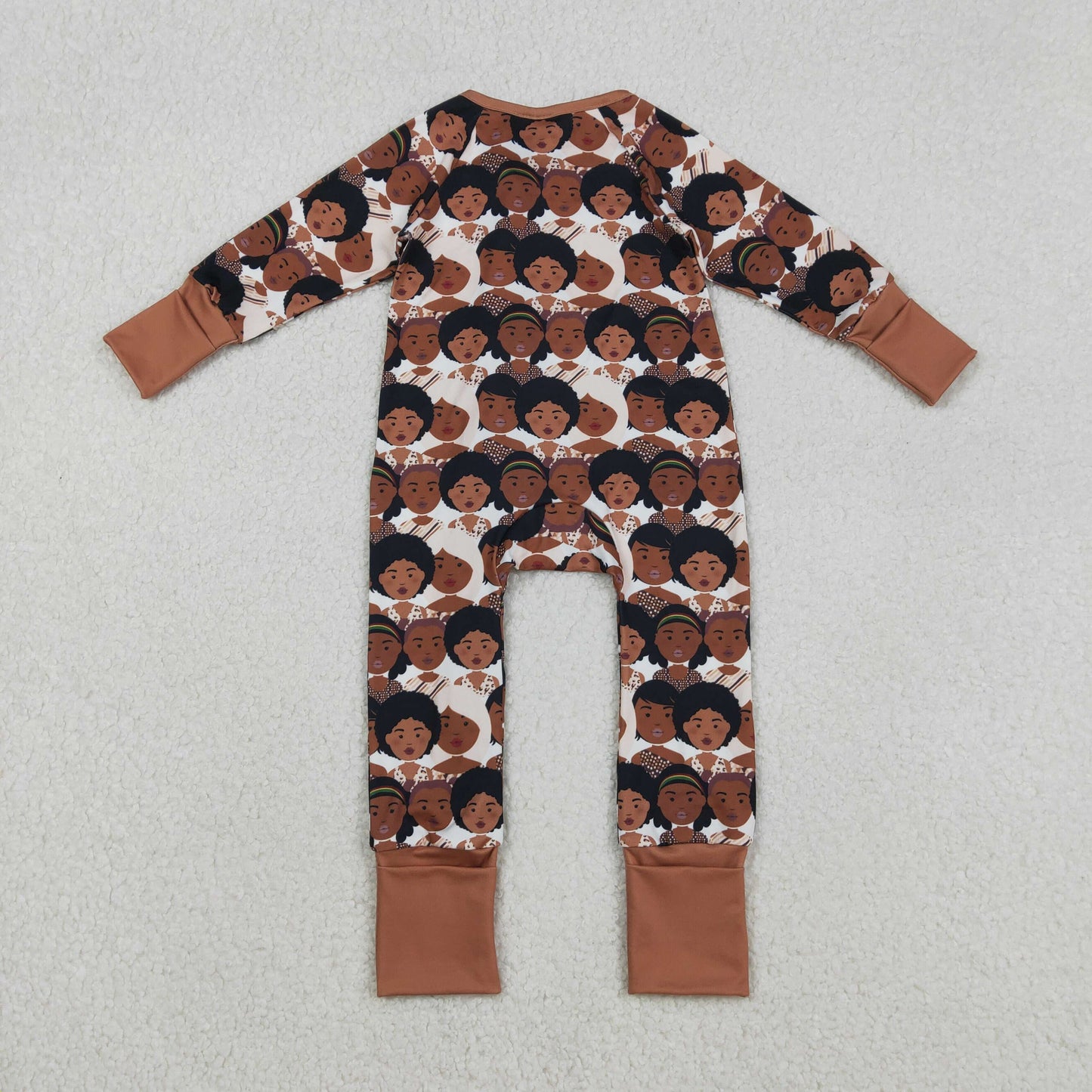 LR2748 Girls Face Print Baby Girls Black History Sleeper Zipper Romper