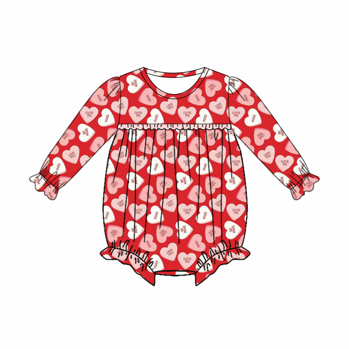 (Pre-order)LR2763 XOXO Heart Red Print Baby Girls Valentine's Day Romper