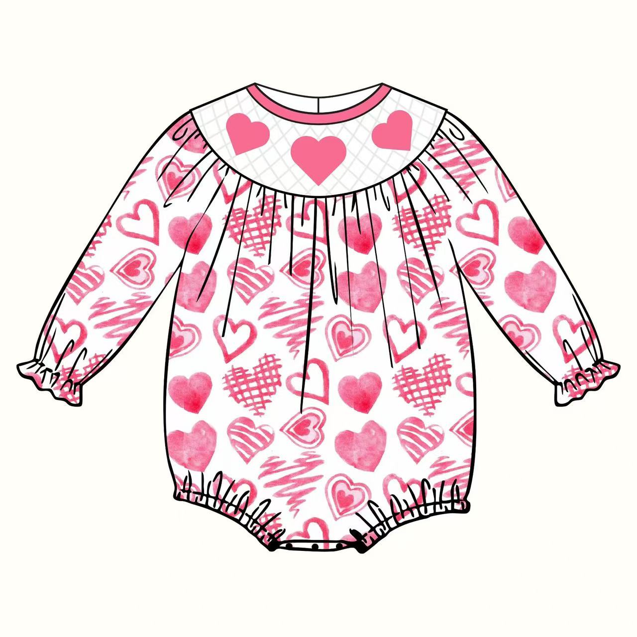 (Pre-order)LR2767 Pink Heart Print Baby Girls Valentine's Day Romper