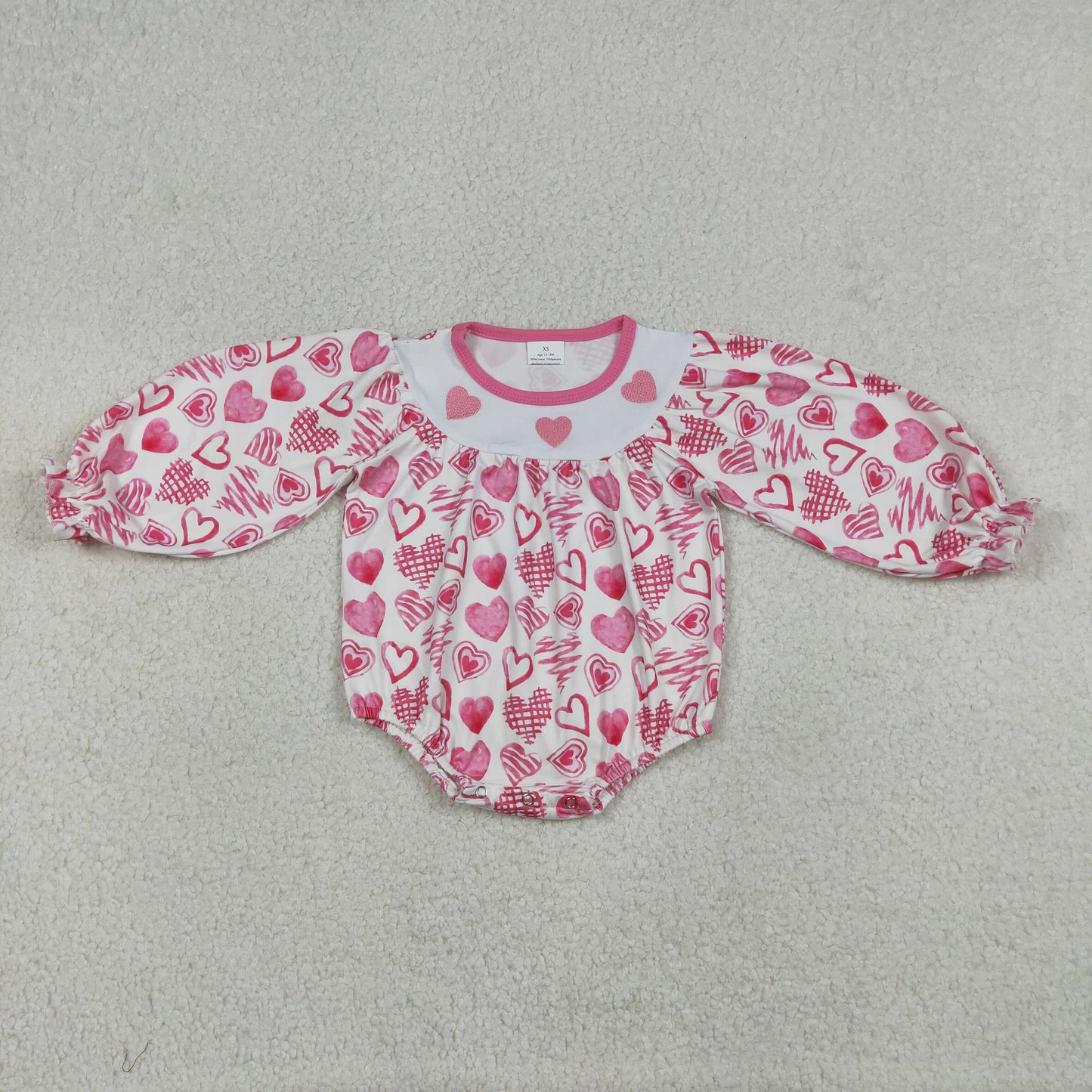 LR2767 Hearts Embroider Baby Girls Valentine's Day Romper