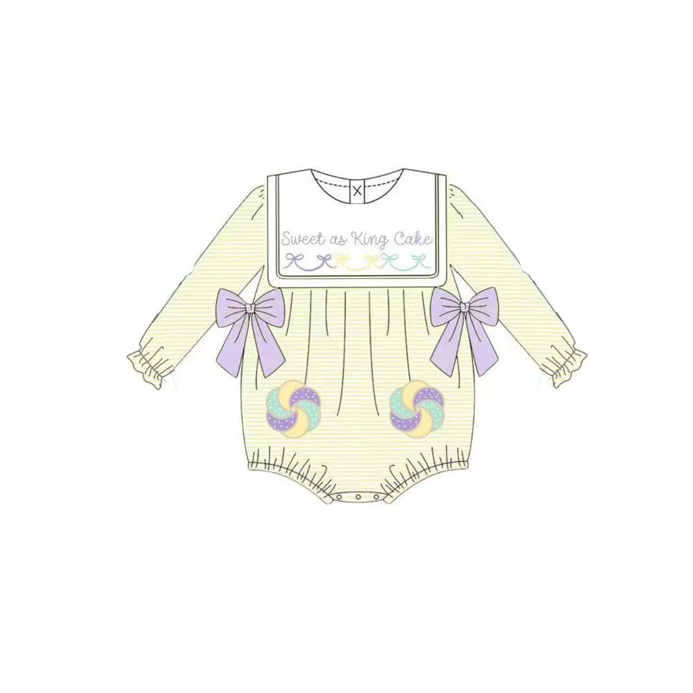 (Pre-order)LR2770 Sweet Cake Stripes Print Baby Girls Mardi Gras Romper