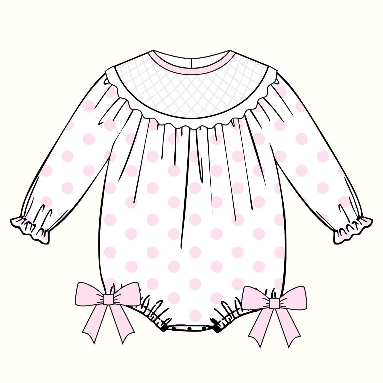 (Pre-order)LR2772 Pink Dots Print Baby Girls Romper