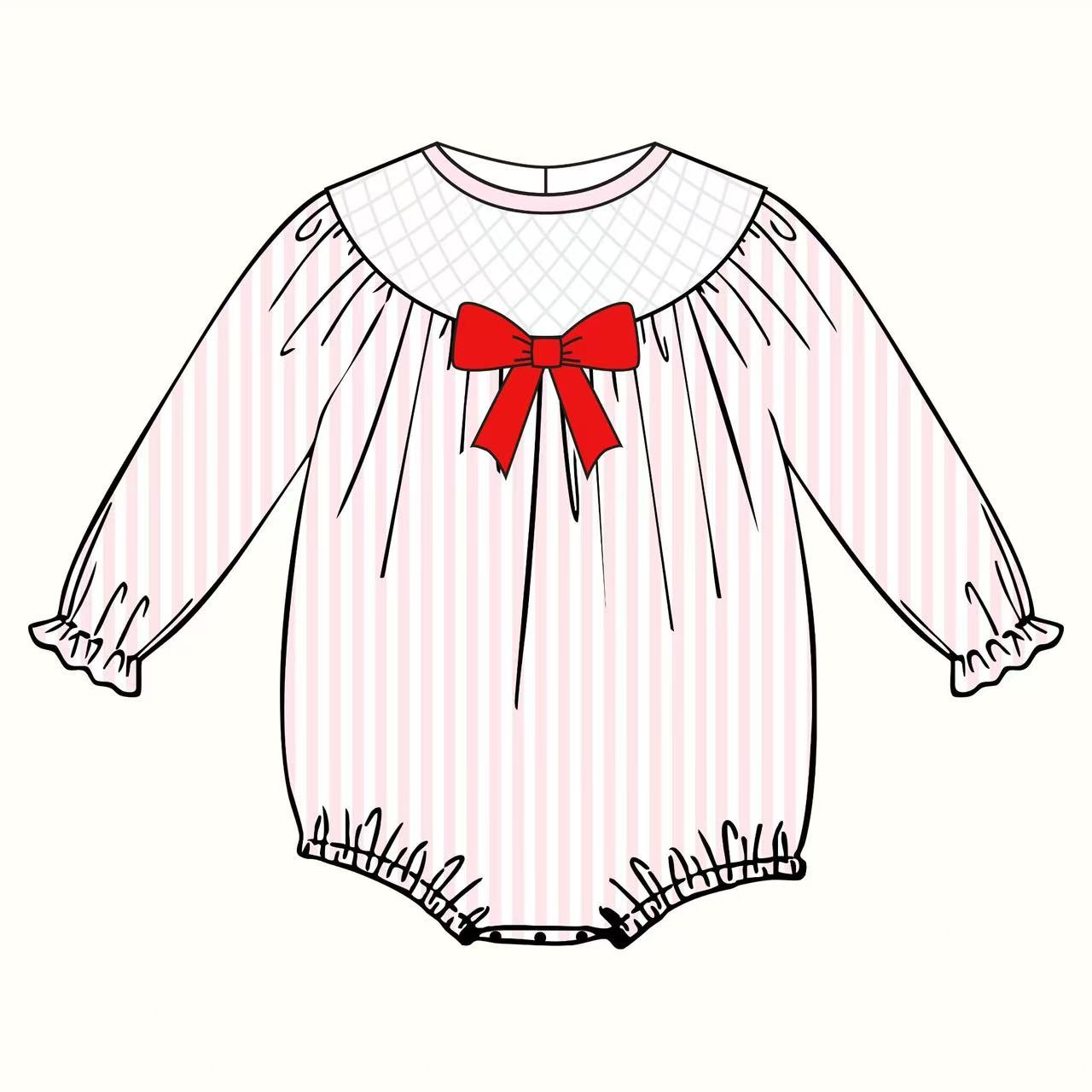 (Pre-order)LR2773 Pink Stripes Print Baby Girls Romper