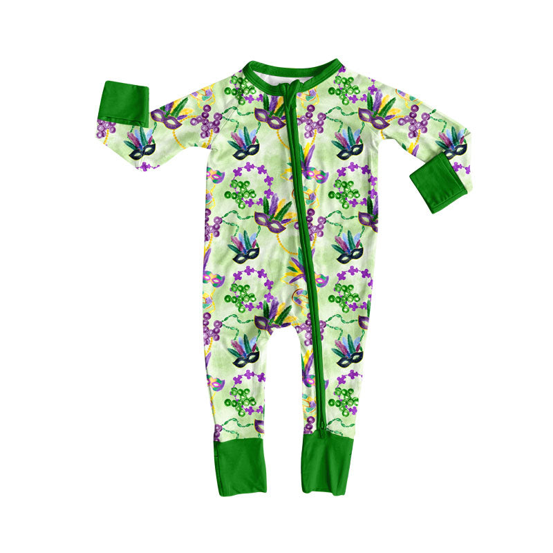 (Pre-order)LR2786 Mask Print Baby Girls Mardi Gras Sleeper Zipper Romper