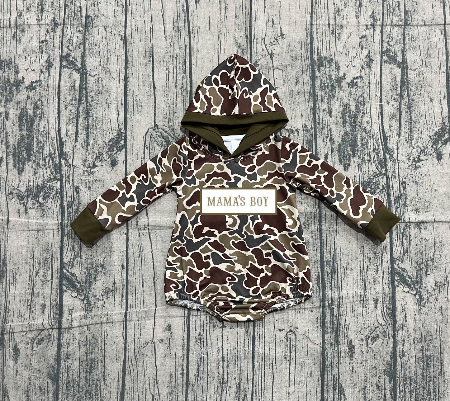 (Pre-order)LR2791 MAMA'S BOY Camo Print Baby Boys Hoodie Romper