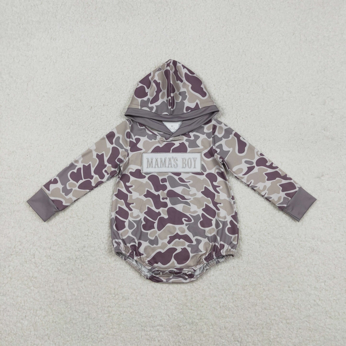 LR2792 MAMA'S BOY Embroidery Camo Print Baby Boys Hoodie Romper