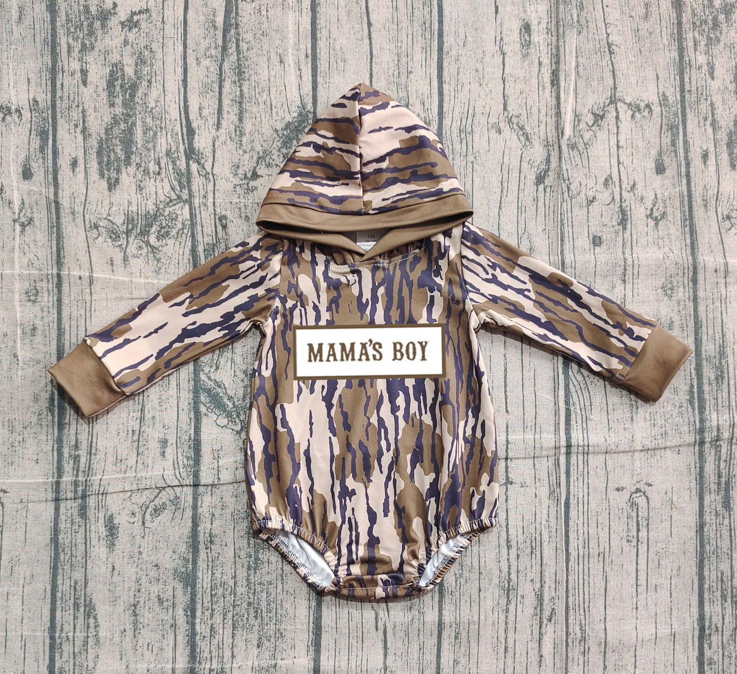 (Pre-order)LR2793 MAMA'S BOY Camo Print Baby Boys Hoodie Romper