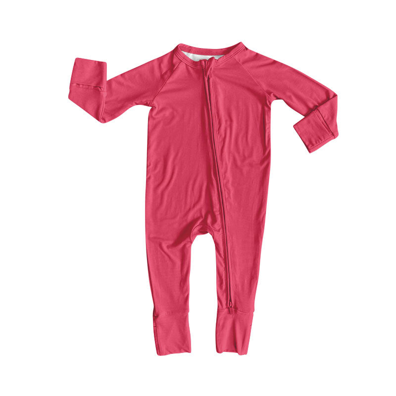 (Pre-order)LR2800 Red Color Baby Girls Sleeper Zipper Romper