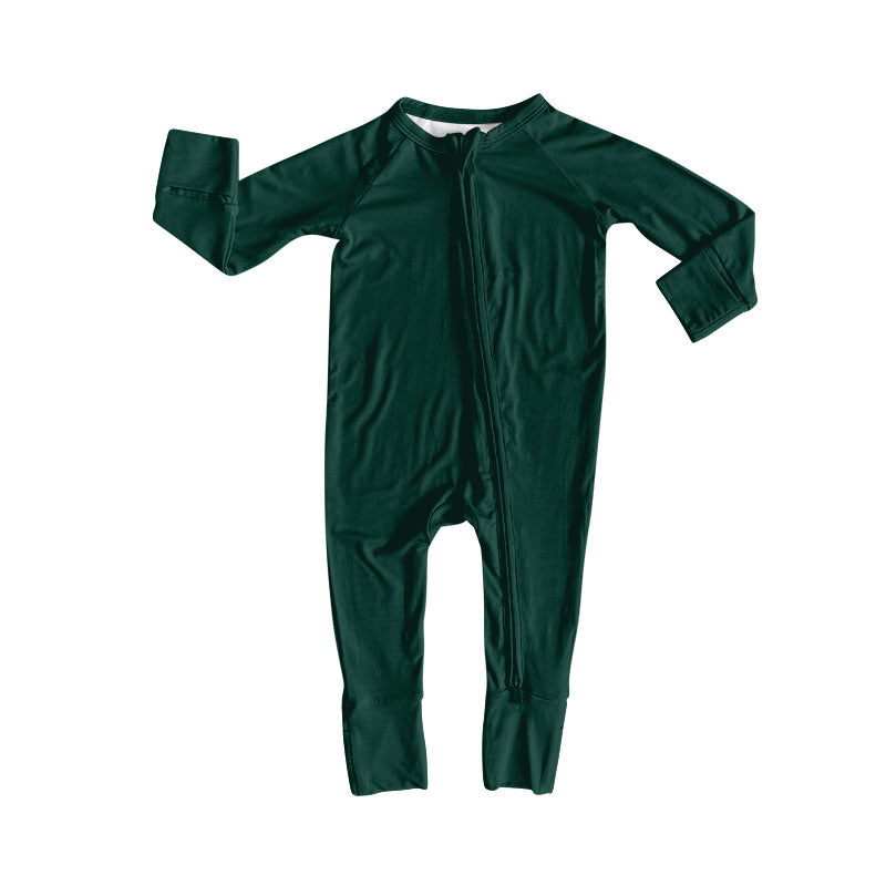 (Pre-order)LR2804 Green Color Baby Girls Sleeper Zipper Romper