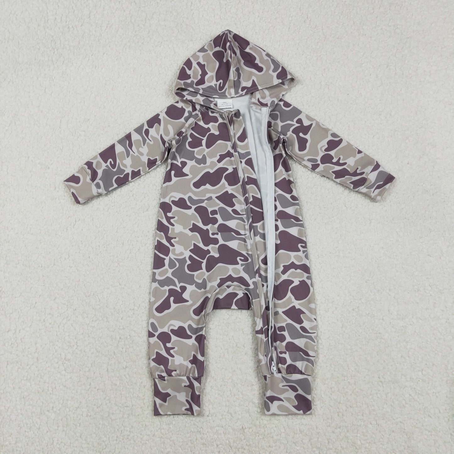 LR2811 Camo Print Baby Boys Hoodie Zipper Romper