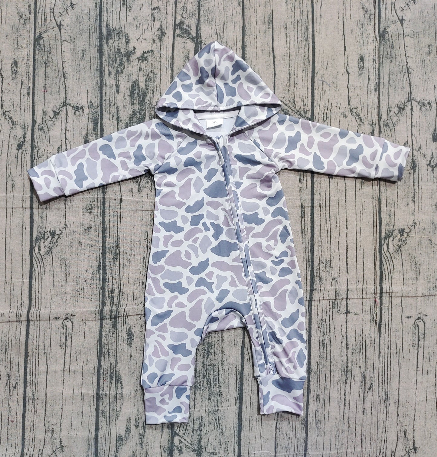 (Pre-order)LR2813 Grey Camo Print Baby Boys Hoodie Zipper Romper