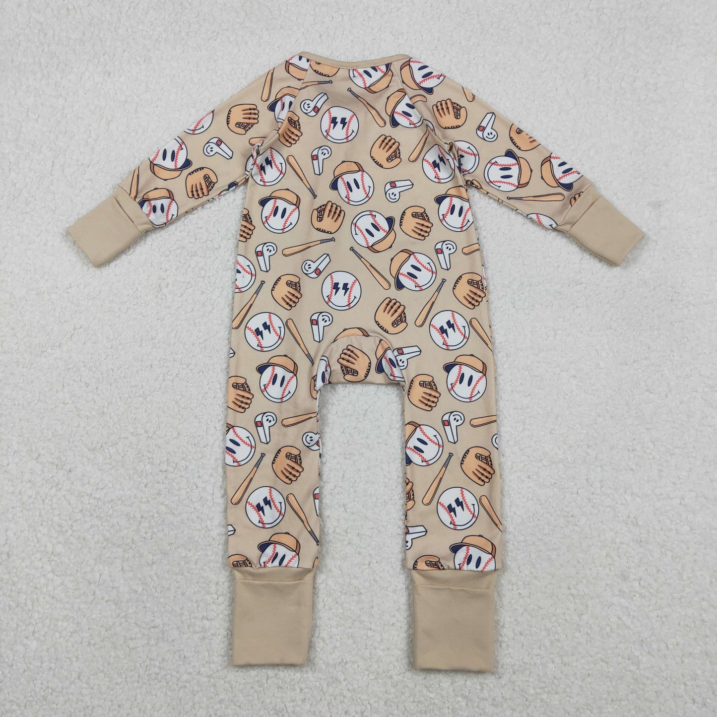 LR2816 Baseball Smiling Face Print Baby Boys Zipper Sleeper Romper