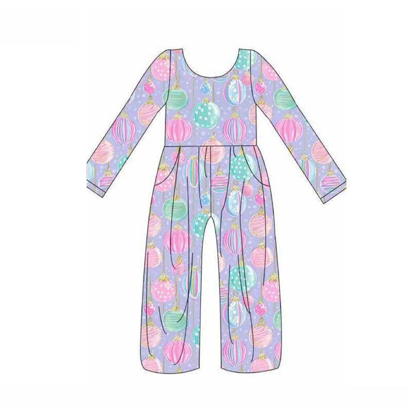 (Pre-order)LR2827 Colorful Lights Print Girls Christmas Pockets Jumpsuits