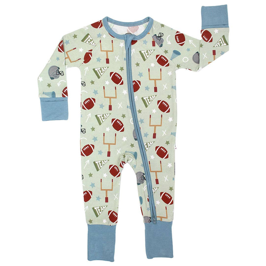 (Pre-order)LR2834 Team Cheer Football Stars Print Baby Boys Sleeper Zipper Romper