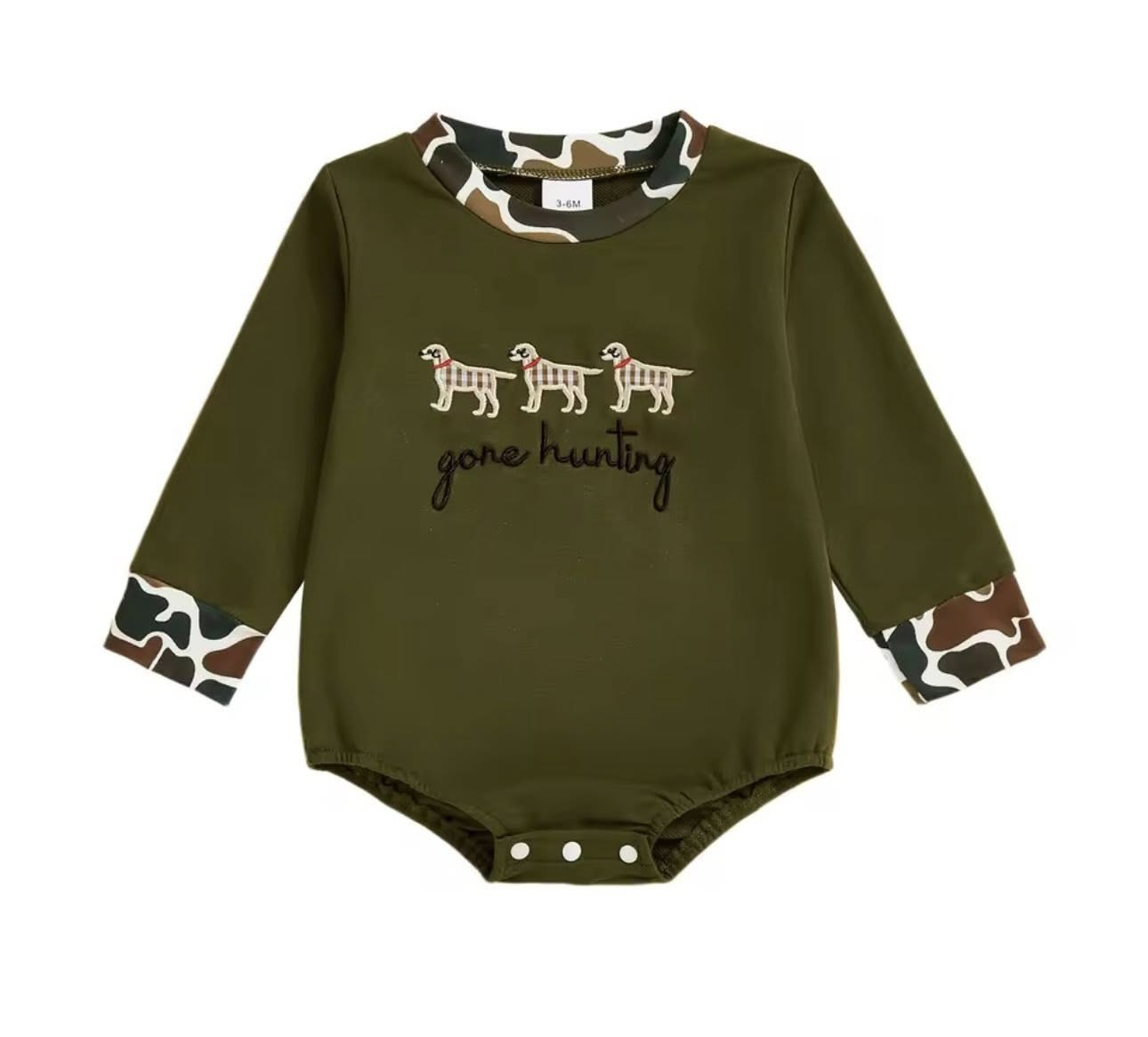 (Pre-order)LR2836 Go Hunting Dog Camo Print Baby Boys Fall Romper