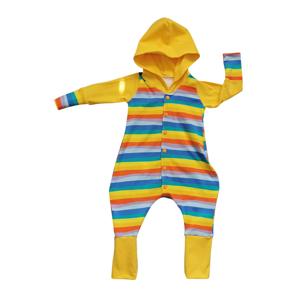 (Pre-order)LR2838 Rainbow Stripes Print Baby Hoodie Romper