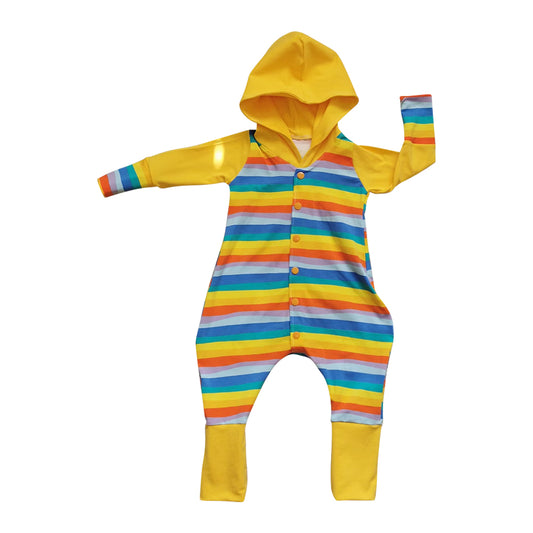 (Pre-order)LR2838 Rainbow Stripes Print Baby Hoodie Romper