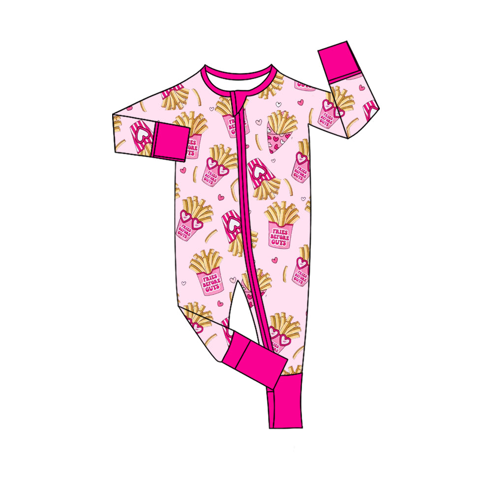 (Pre-order)LR2843 Fries Heart Print Baby Girls Valentine's Day Sleeper Zipper Romper