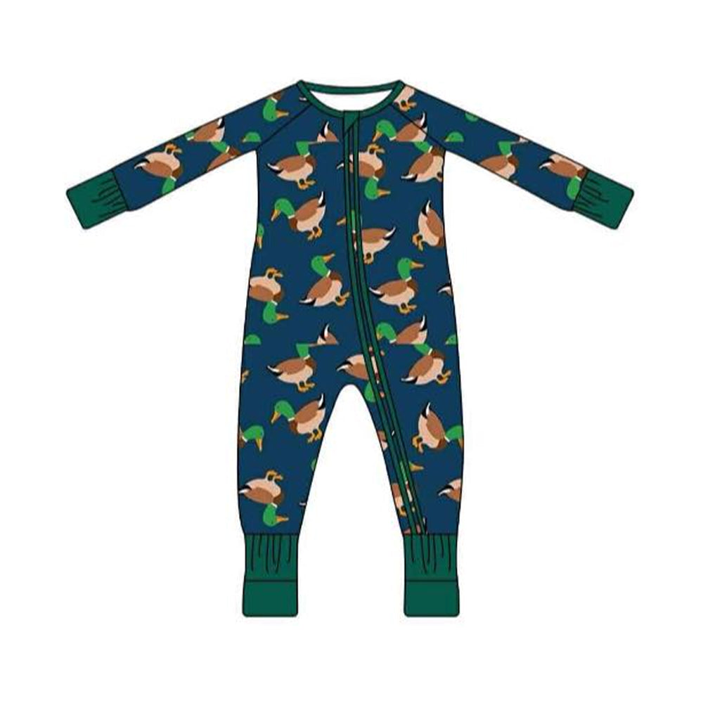 (Pre-order)LR2846 Duck Print Baby Boys Fall Sleeper Zipper Romper