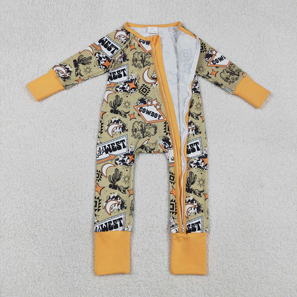 LR2942 Cowboy Aztec Wild West Print Baby Boys Western Zipper Sleeper Romper