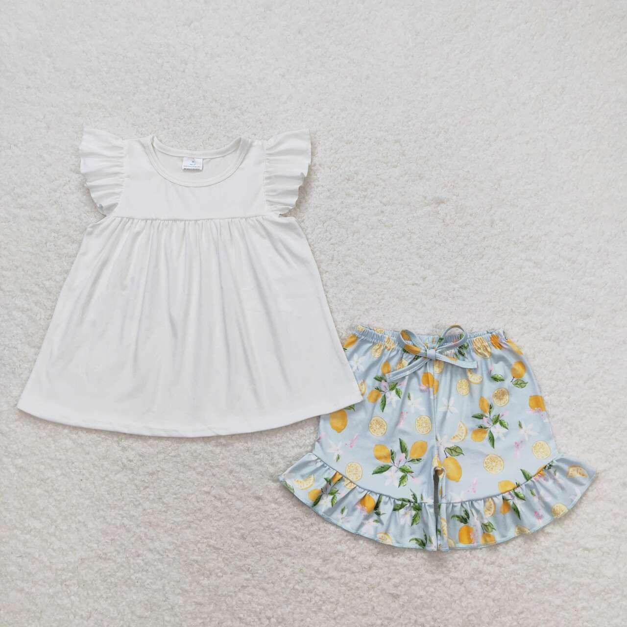 GSSO0870 White Top Lemon Shorts Girls Summer Clothes Set